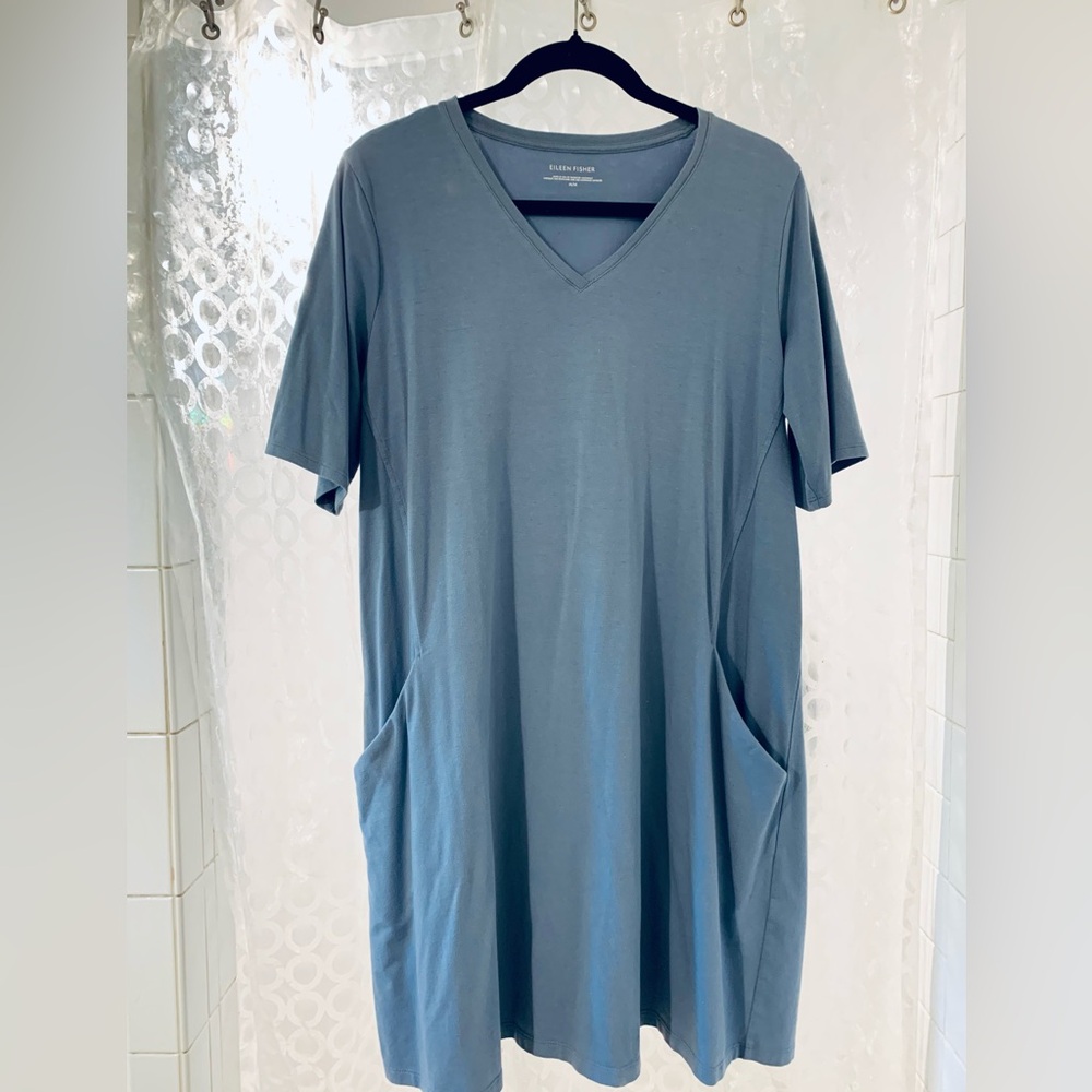 Eileen Fisher ORGANIC COTTON  STRETCH V-NECK Chambray Dress